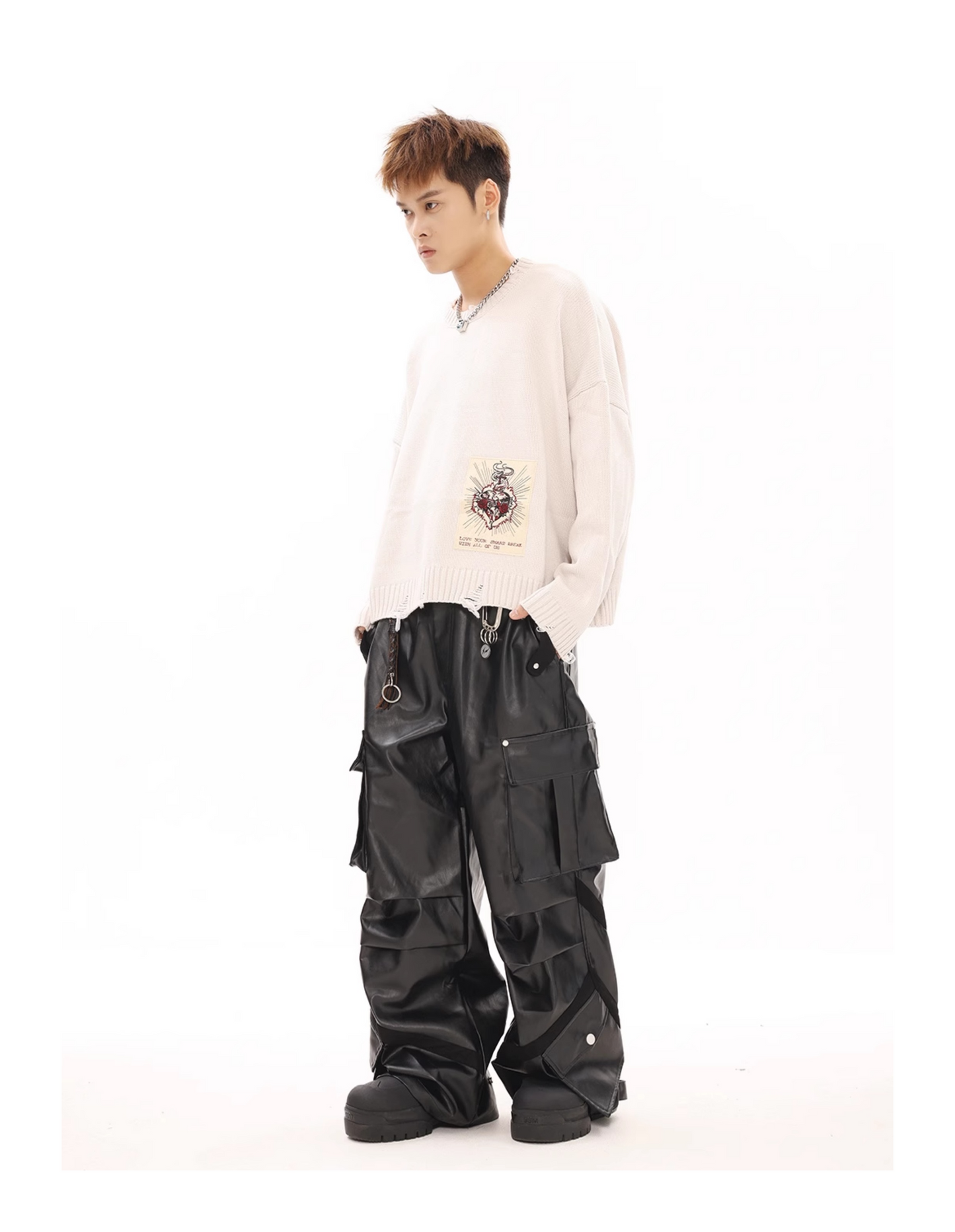 MULTI-POCKET LEATHER WIDE PANTS MNW1944