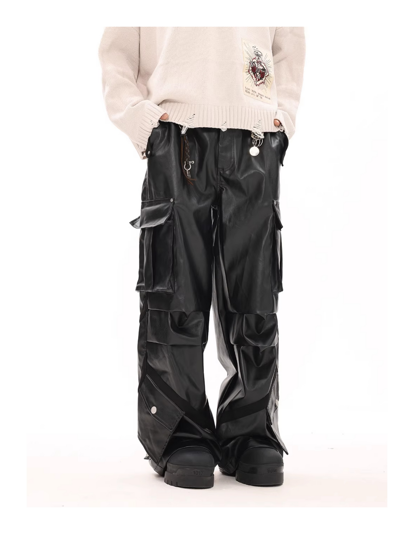 MULTI-POCKET LEATHER WIDE PANTS MNW1944