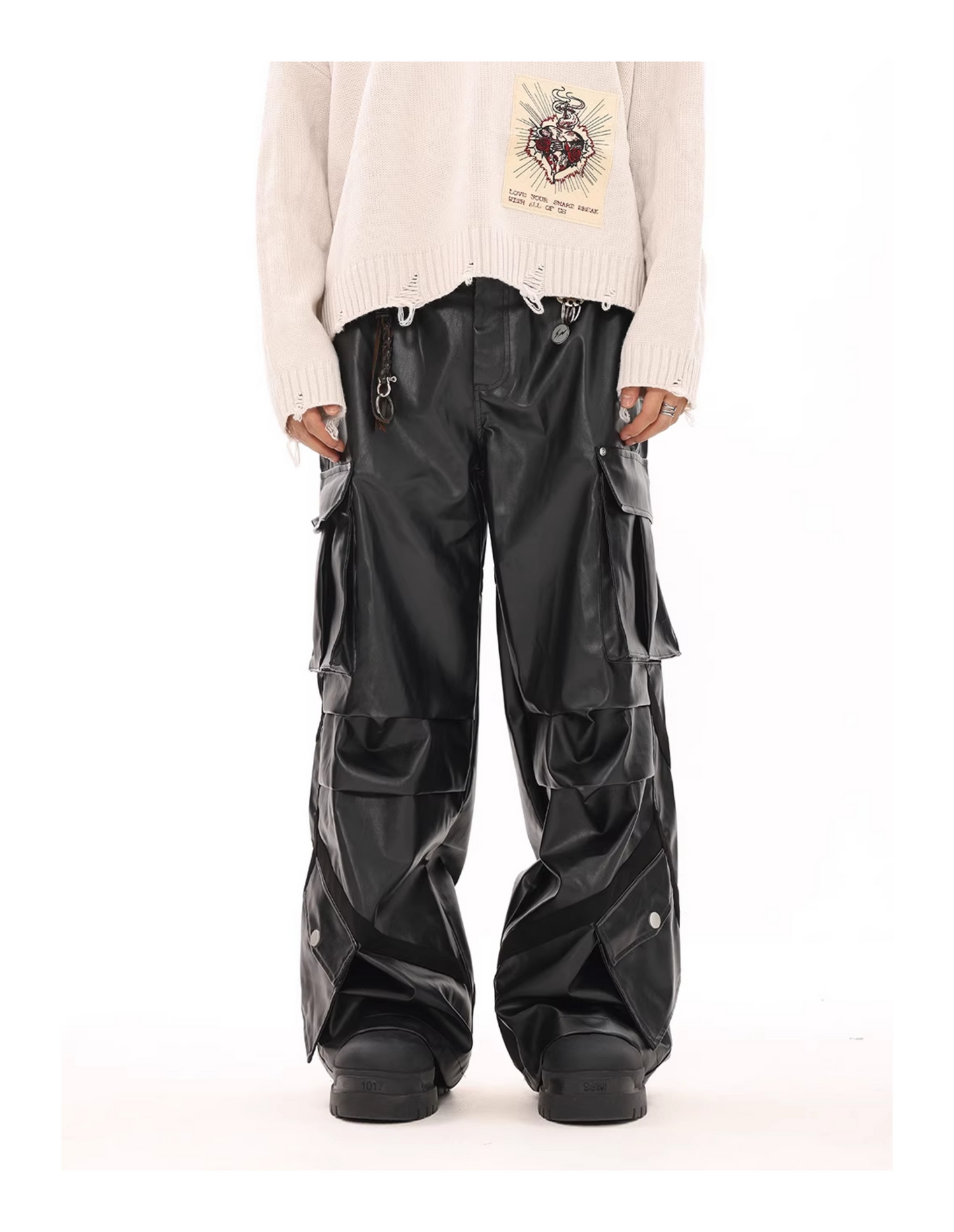 MULTI-POCKET LEATHER WIDE PANTS MNW1944