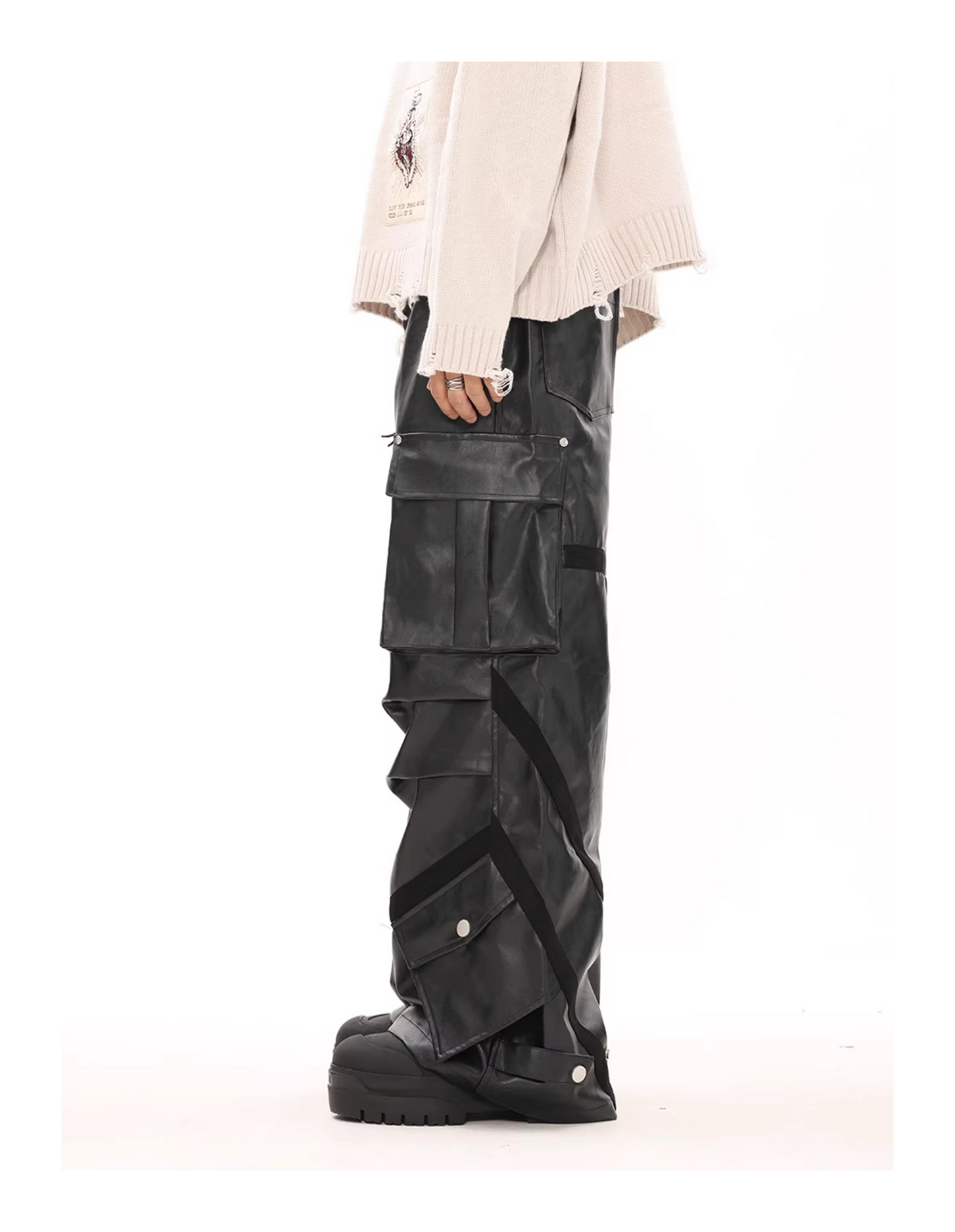 MULTI-POCKET LEATHER WIDE PANTS MNW1944