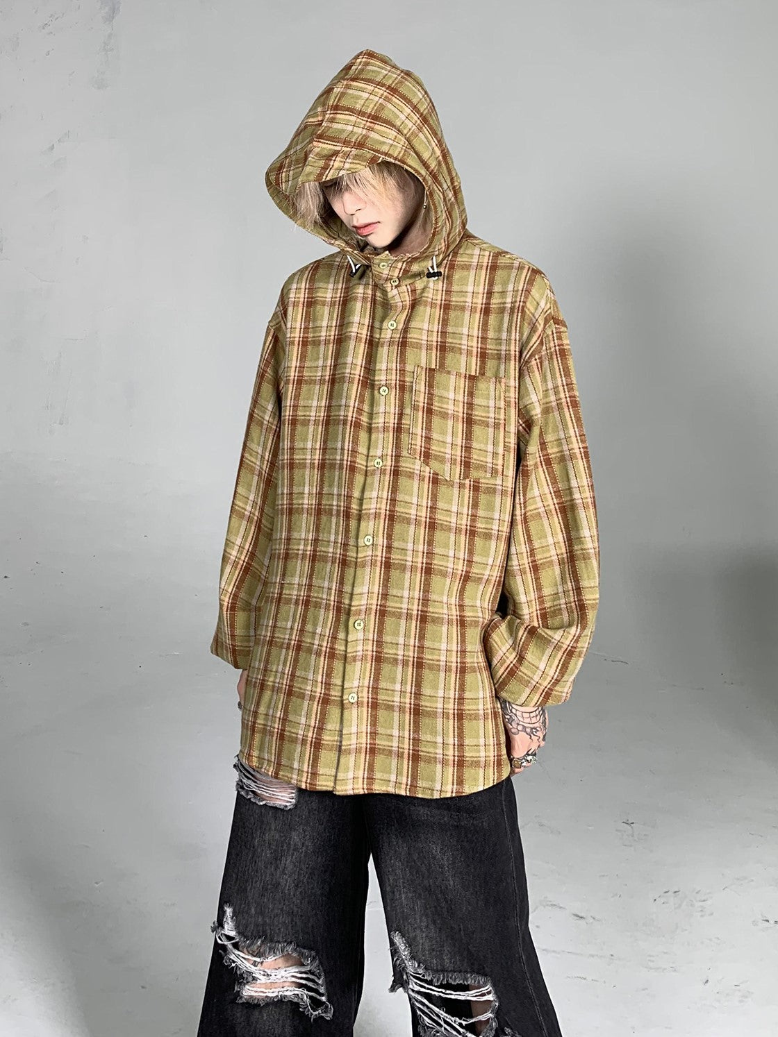 HOOD CHECK SHIRT MNW928