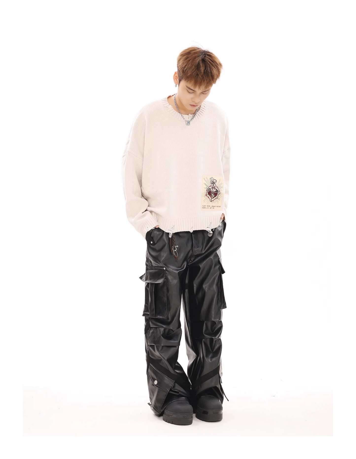 MULTI-POCKET LEATHER WIDE PANTS MNW1944