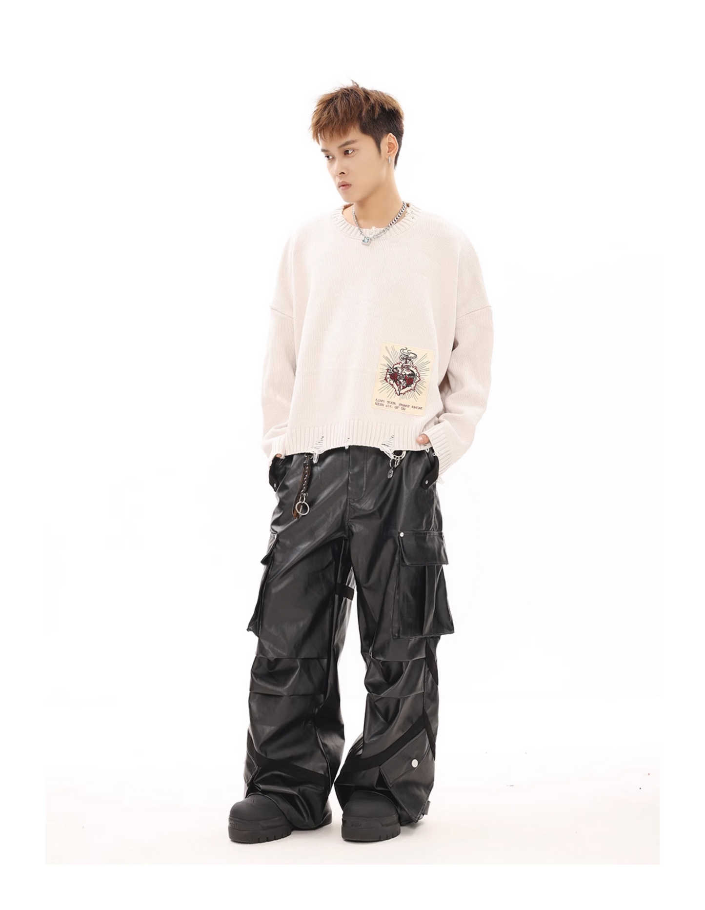MULTI-POCKET LEATHER WIDE PANTS MNW1944