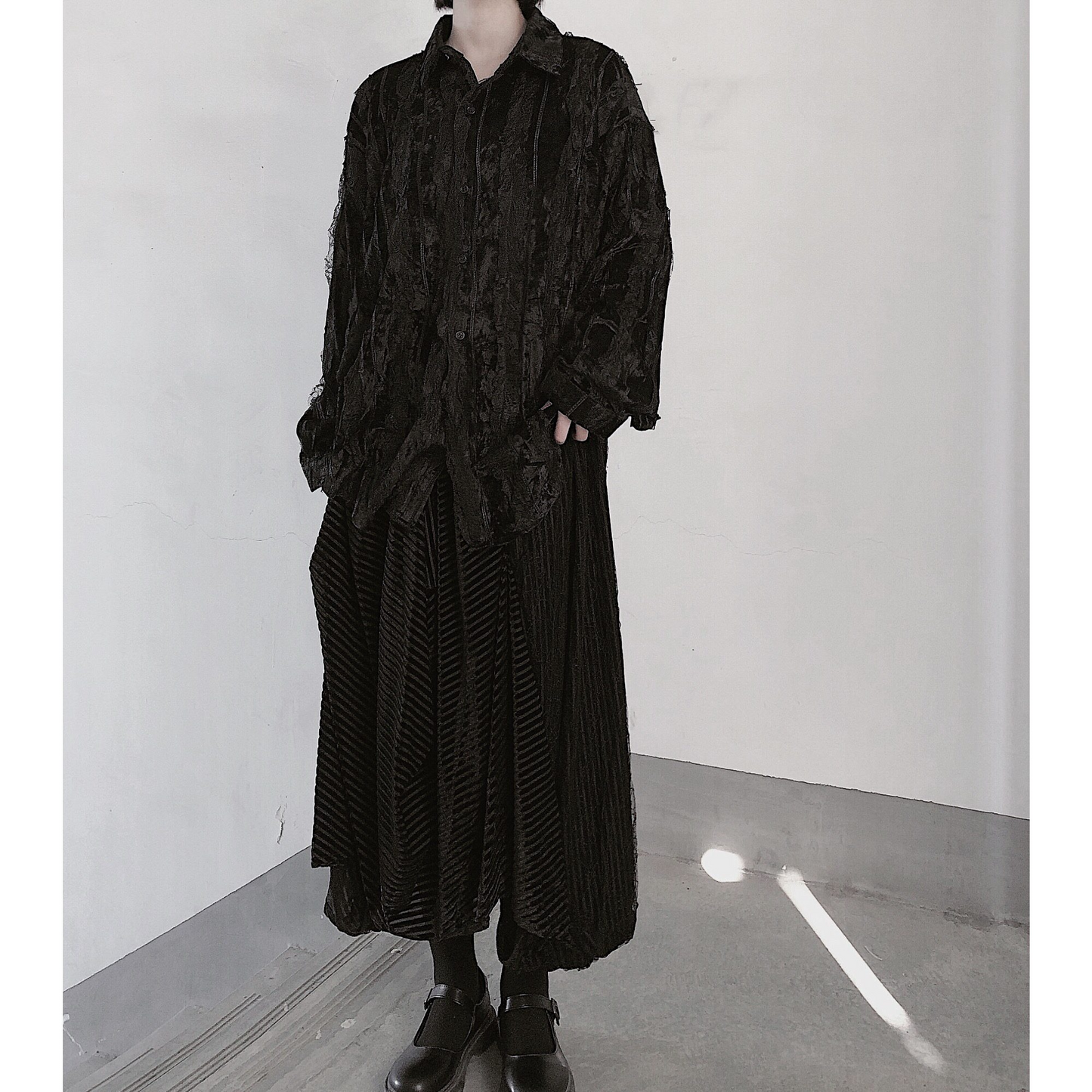 LACE DESIGN VELVET LOOSE SHIRT MNW2104