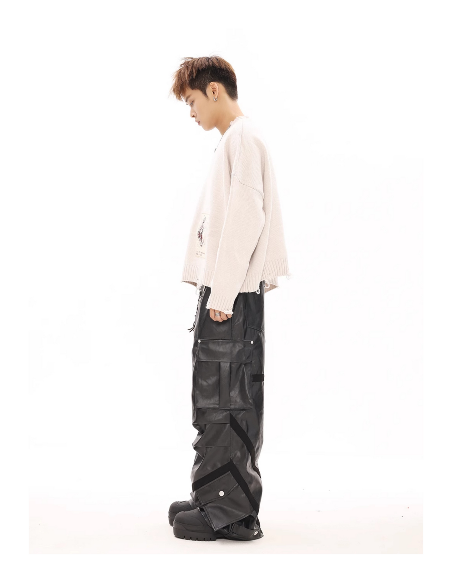 MULTI-POCKET LEATHER WIDE PANTS MNW1944