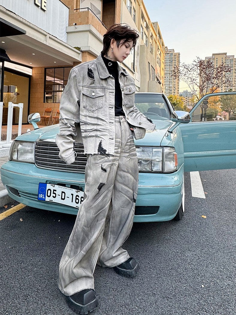 FADED DAMAGED DENIM SETUP MNW1612