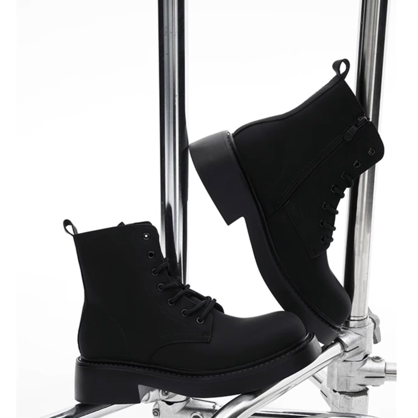 SIDE ZIP LACE UP BLACK BOOTS MNW1514
