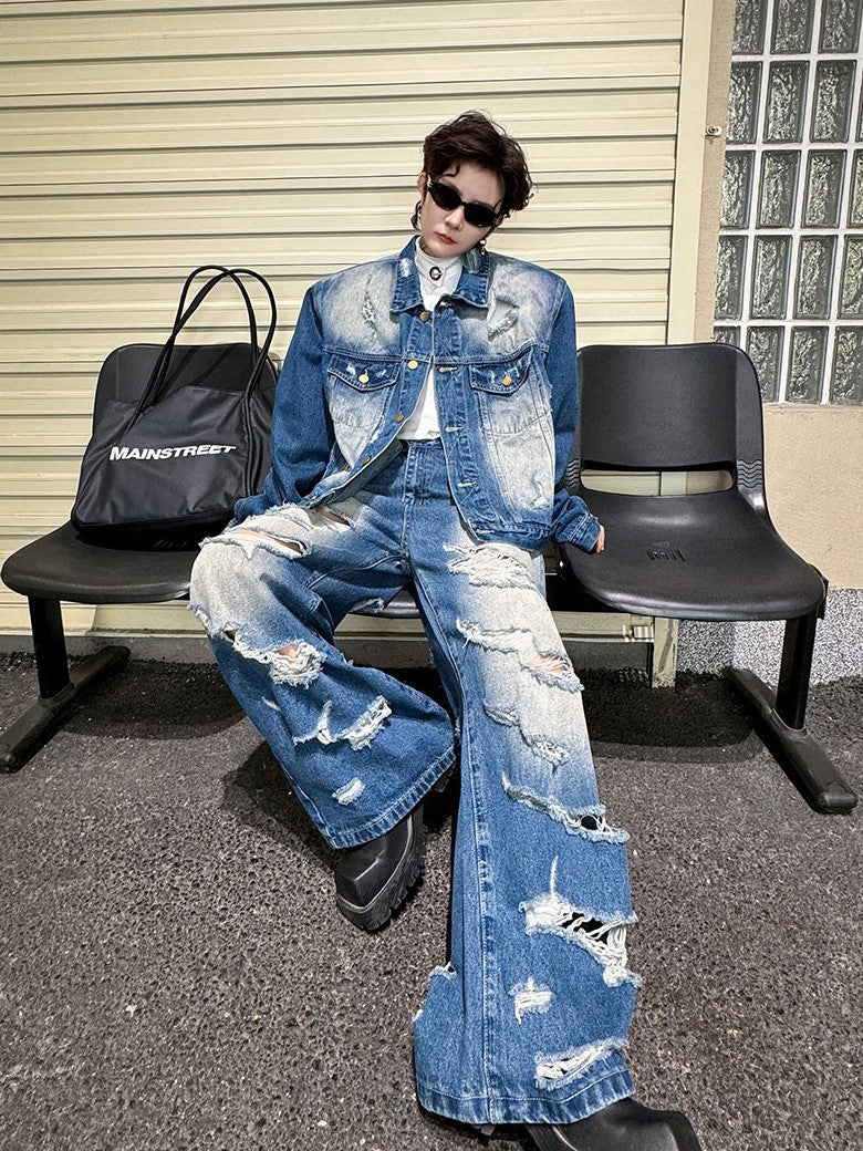 BLEACHED DAMAGED DENIM SETUP MNW1609