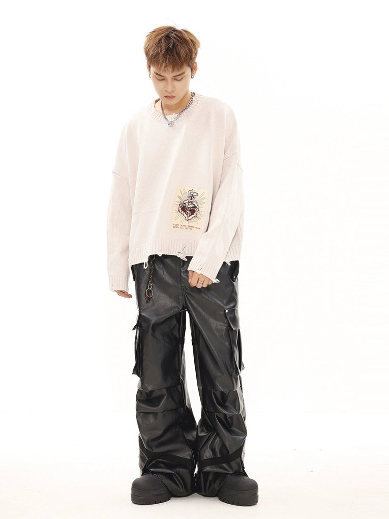 MULTI-POCKET LEATHER WIDE PANTS MNW1944