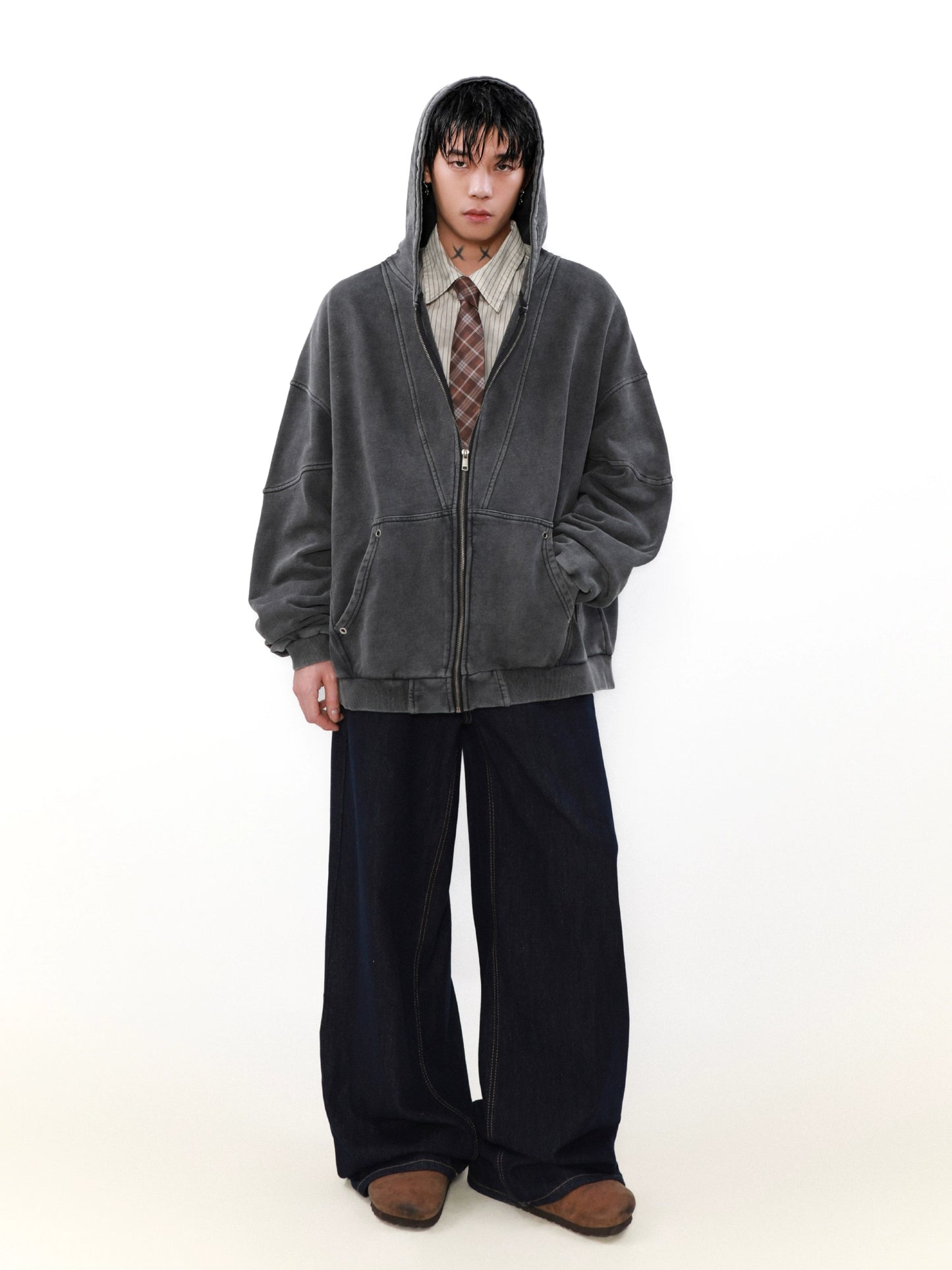 DISTRESSED WASH ZIP HOODIE MNW1994