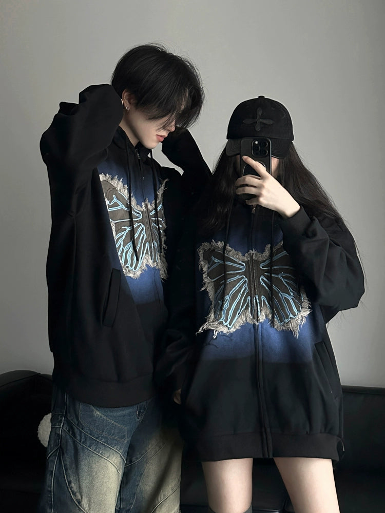 BUTTERFLY DESIGN GLITCH EFFECT HOODIE MNW1983