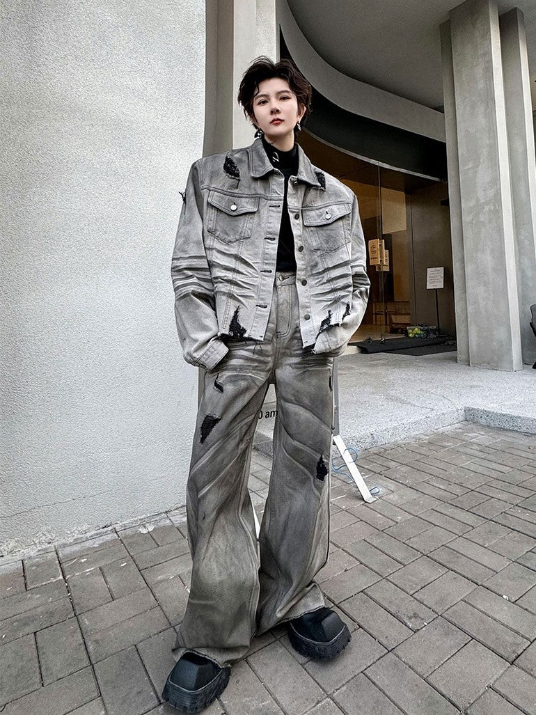 FADED DAMAGED DENIM SETUP MNW1612