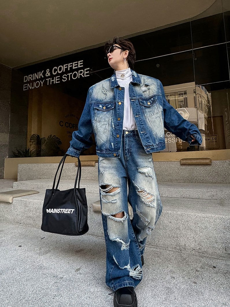 BLEACHED DAMAGED DENIM SETUP MNW1609