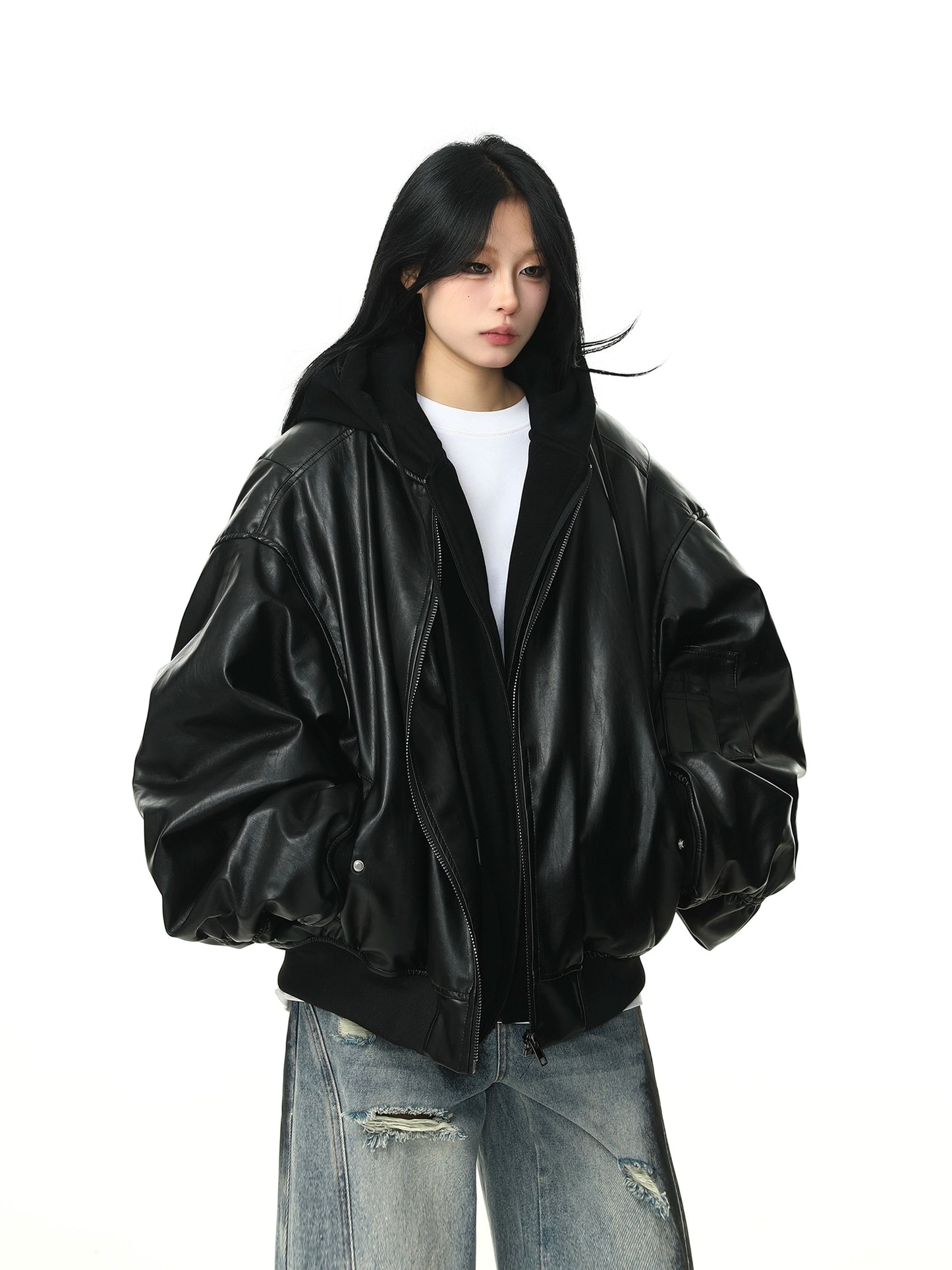 OVERSIZED BLACK LEATHER JACKET MNW1970