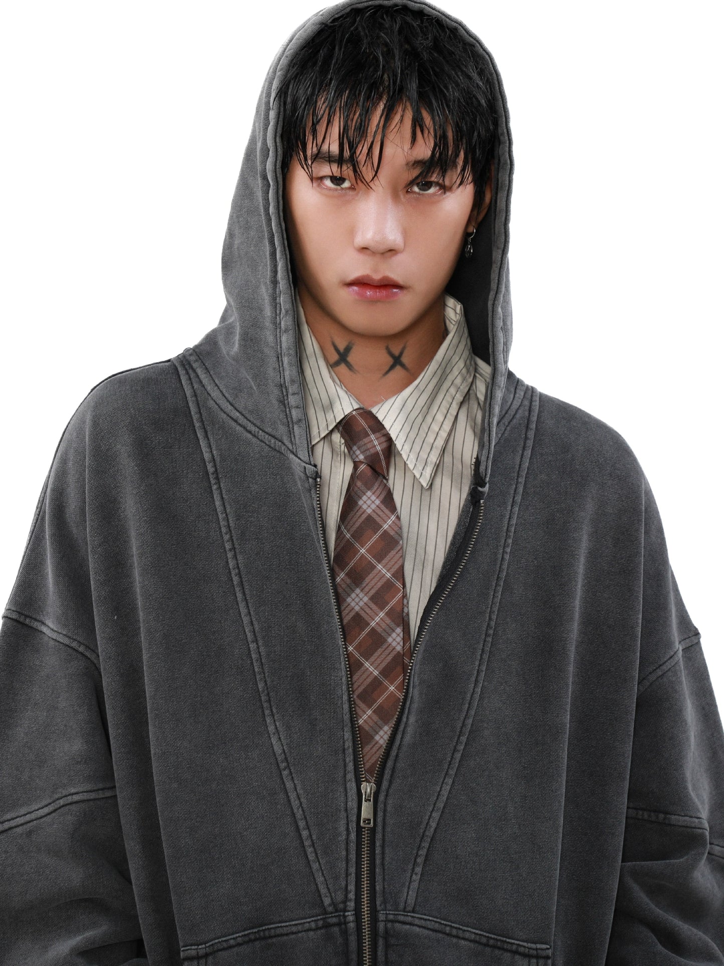 DISTRESSED WASH ZIP HOODIE MNW1994