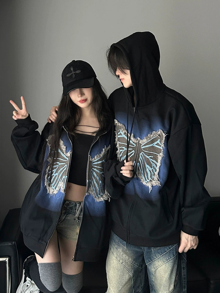 BUTTERFLY DESIGN GLITCH EFFECT HOODIE MNW1983