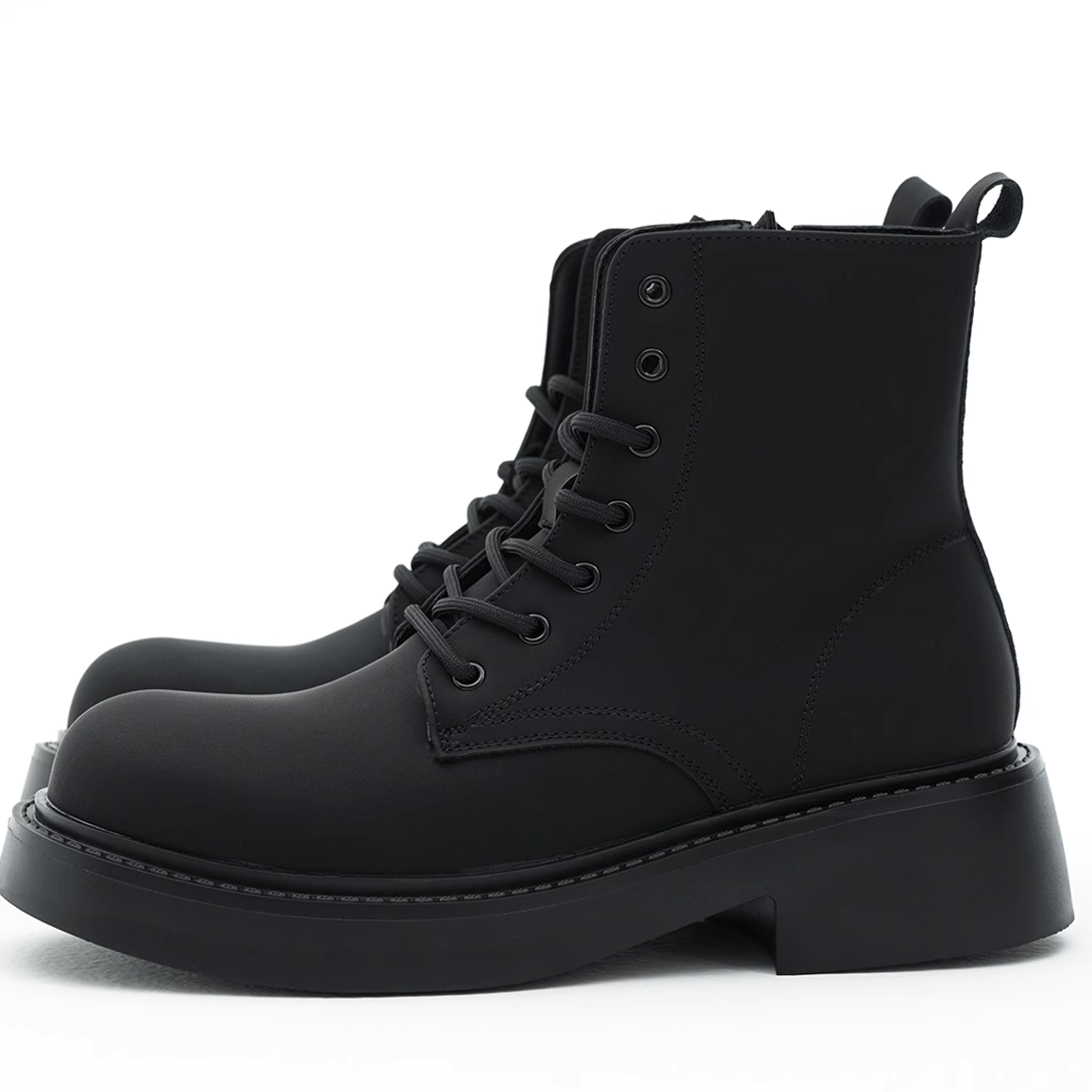 SIDE ZIP LACE UP BLACK BOOTS MNW1514