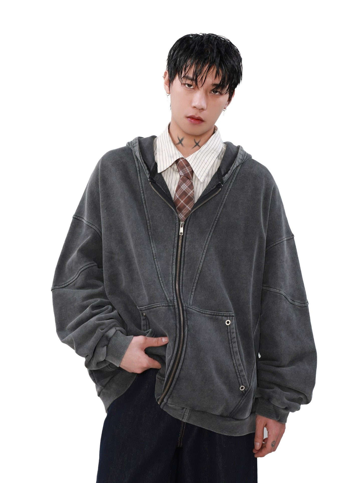 DISTRESSED WASH ZIP HOODIE MNW1994