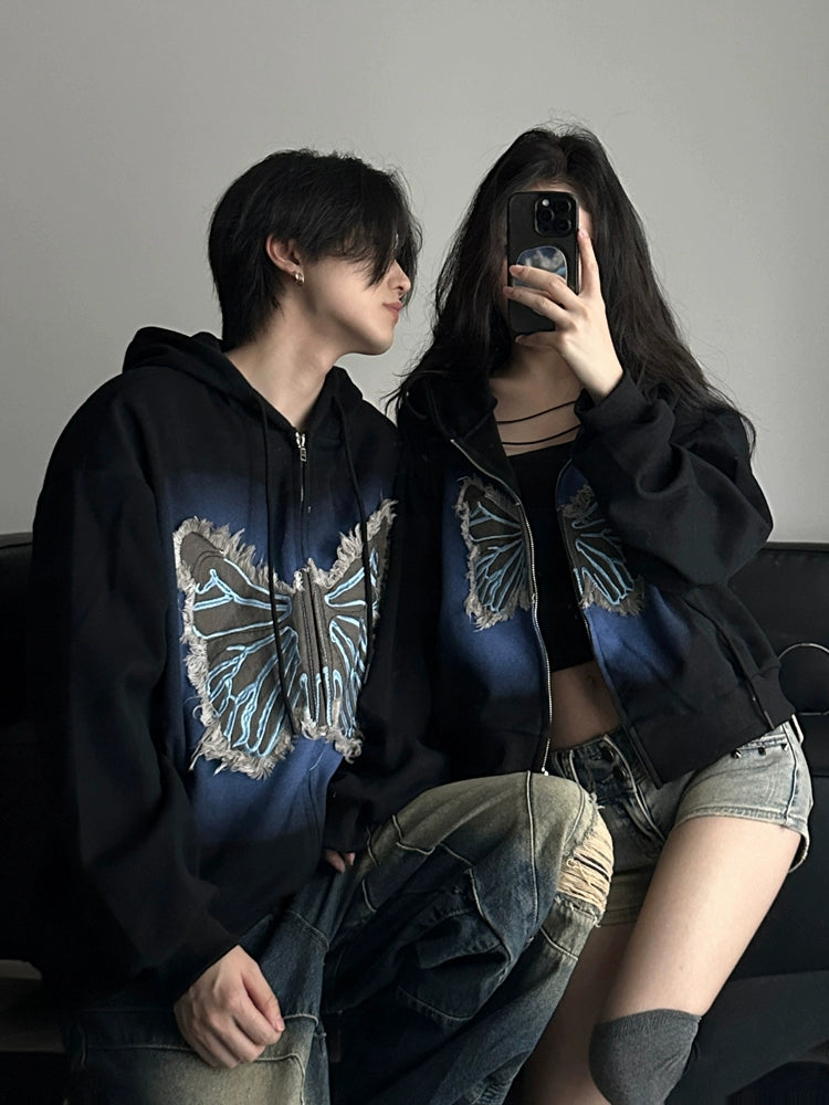 BUTTERFLY DESIGN GLITCH EFFECT HOODIE MNW1983