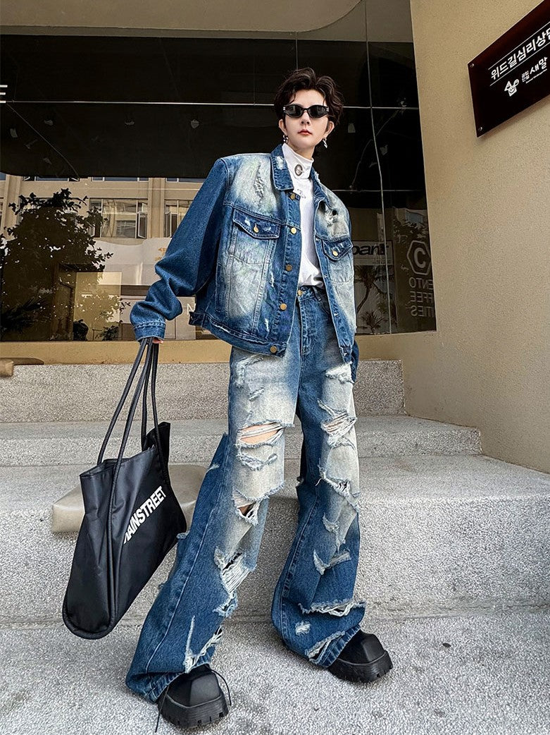BLEACHED DAMAGED DENIM SETUP MNW1609
