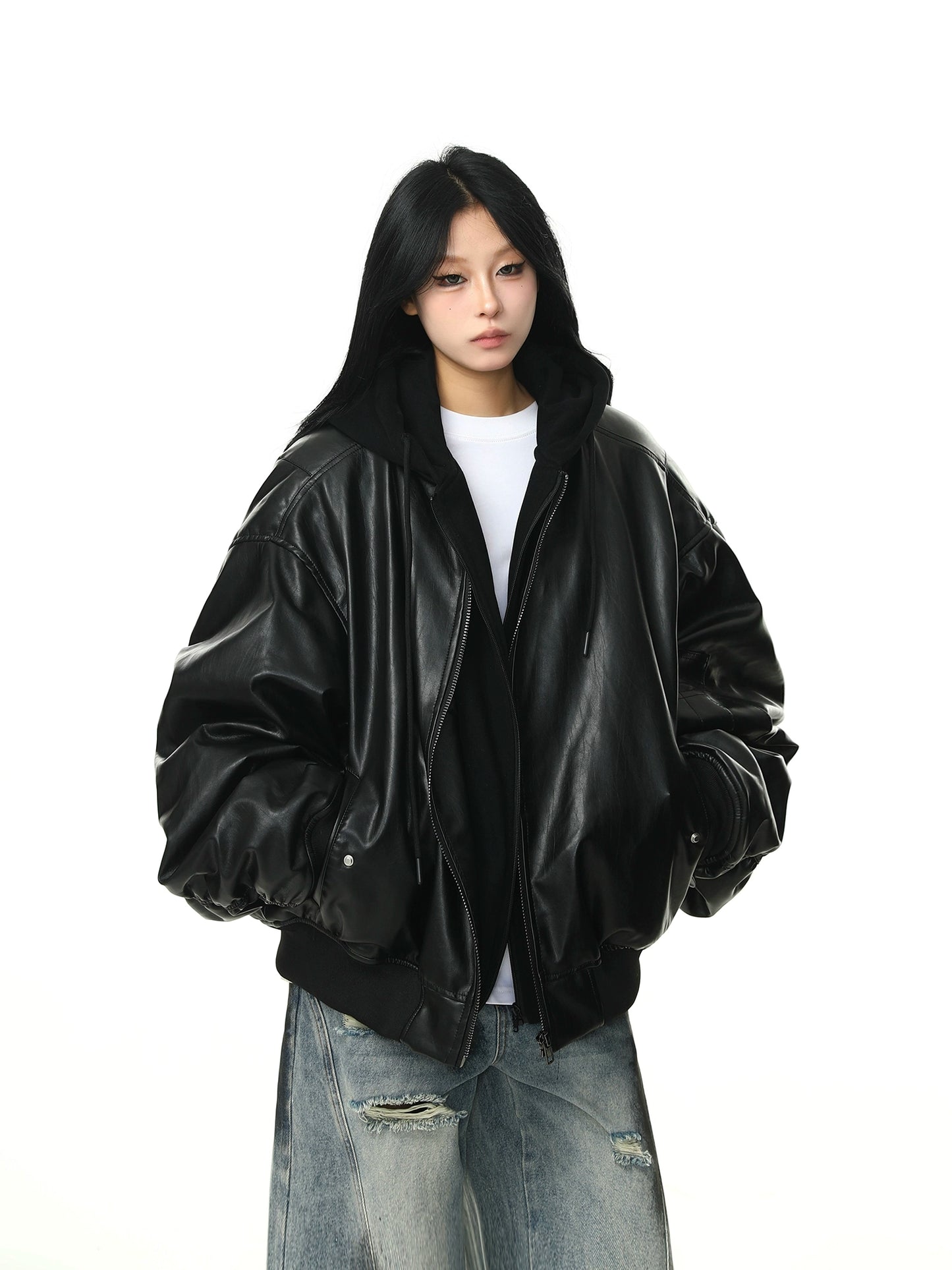 OVERSIZED BLACK LEATHER JACKET MNW1970