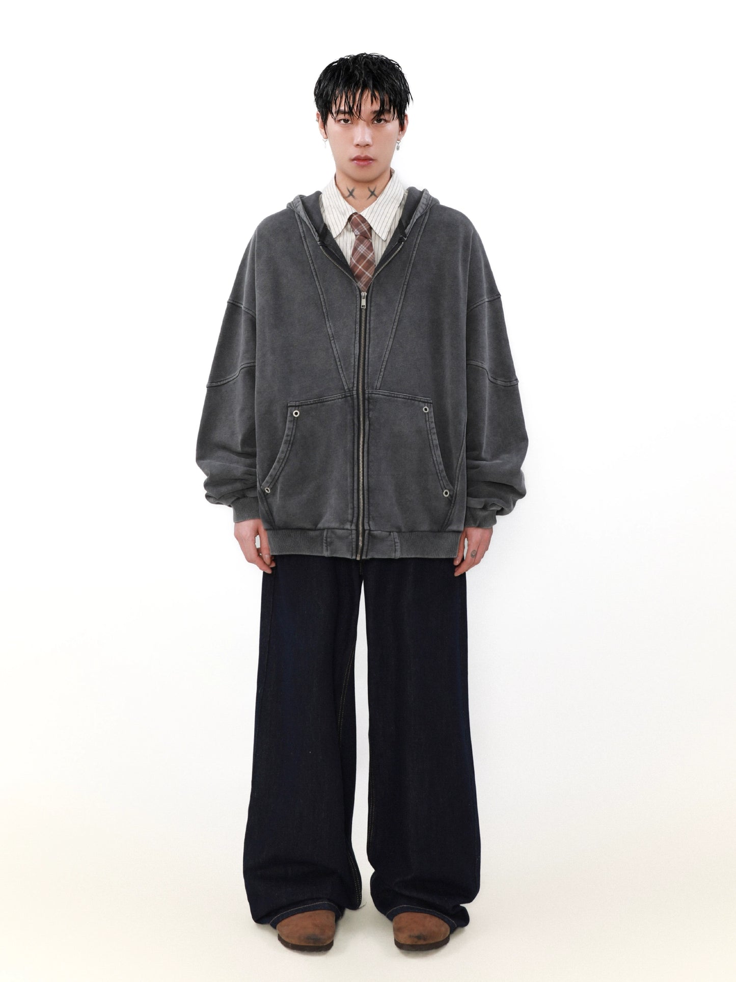 DISTRESSED WASH ZIP HOODIE MNW1994