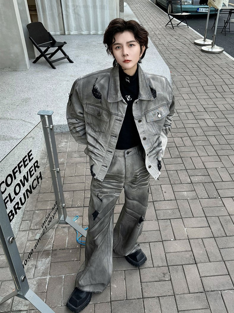 FADED DAMAGED DENIM SETUP MNW1612
