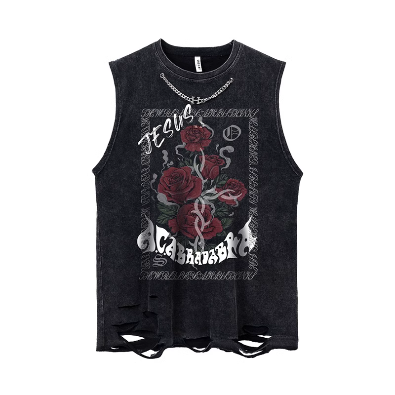 DARK ROSE SLEEVELESS SHIRT WITH NECKLACE MNW646