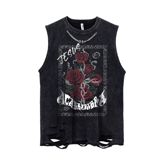 DARK ROSE SLEEVELESS SHIRT WITH NECKLACE MNW646