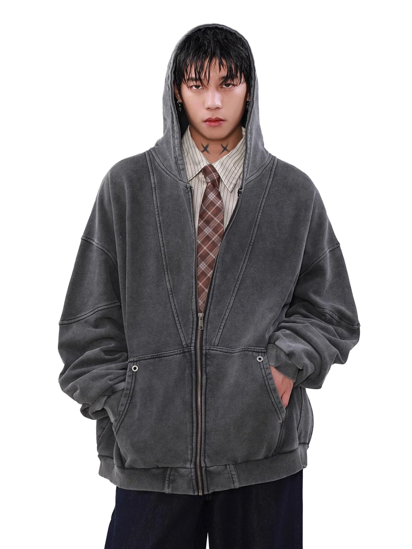 DISTRESSED WASH ZIP HOODIE MNW1994
