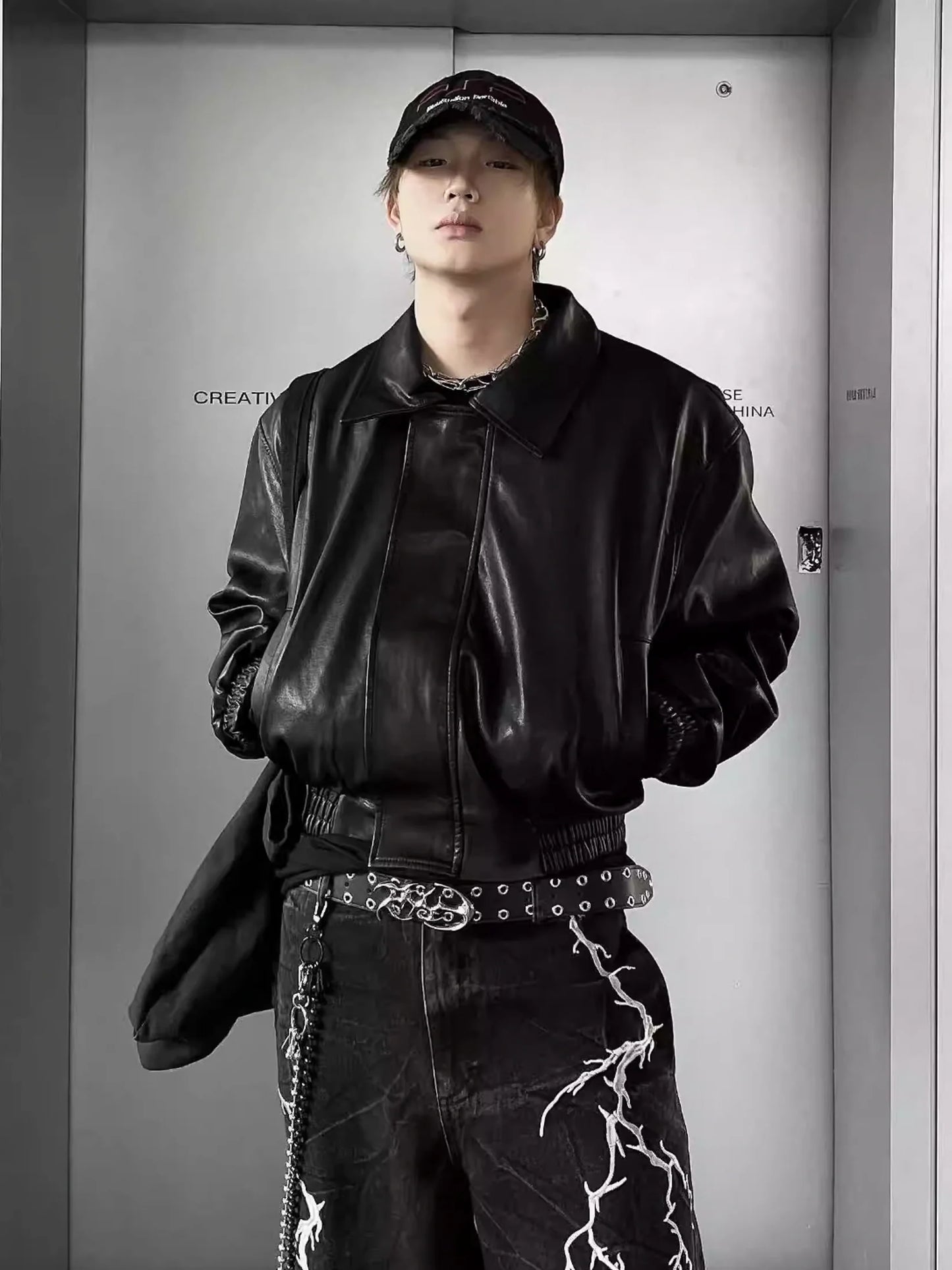 ZIP-UP LEATHER COLLAR JACKET MNW1988