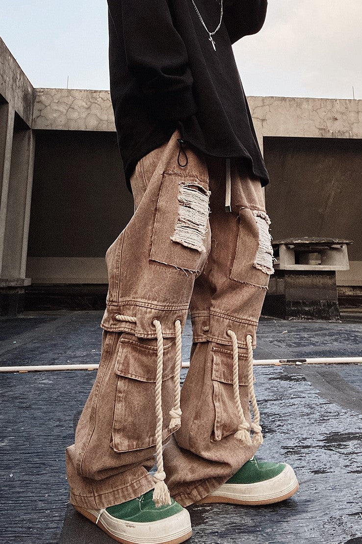 DISCOLORED DENIM CARGO PANTS MNW173