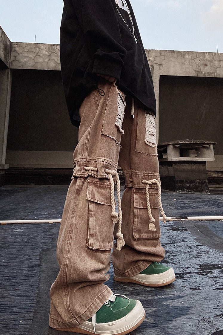 DISCOLORED DENIM CARGO PANTS MNW173