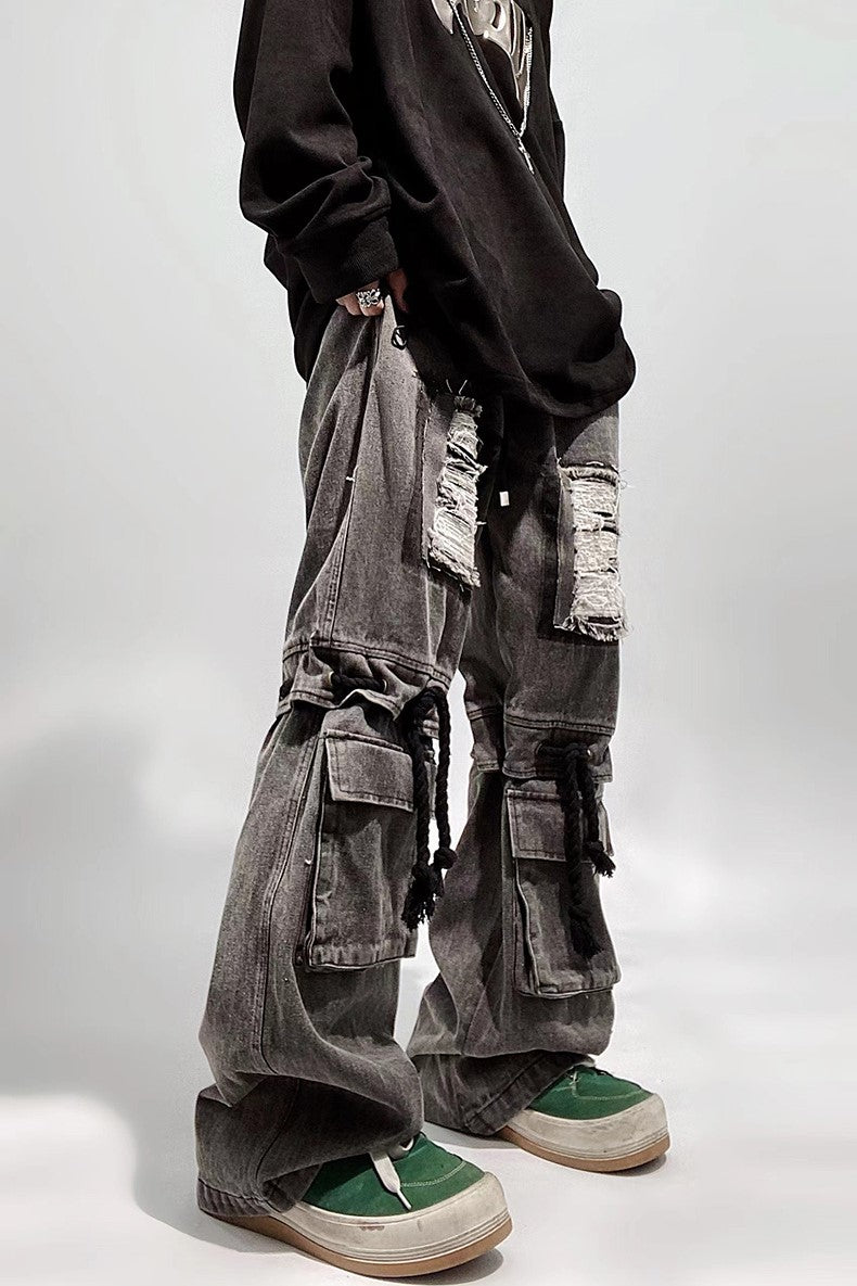 DISCOLORED DENIM CARGO PANTS MNW173
