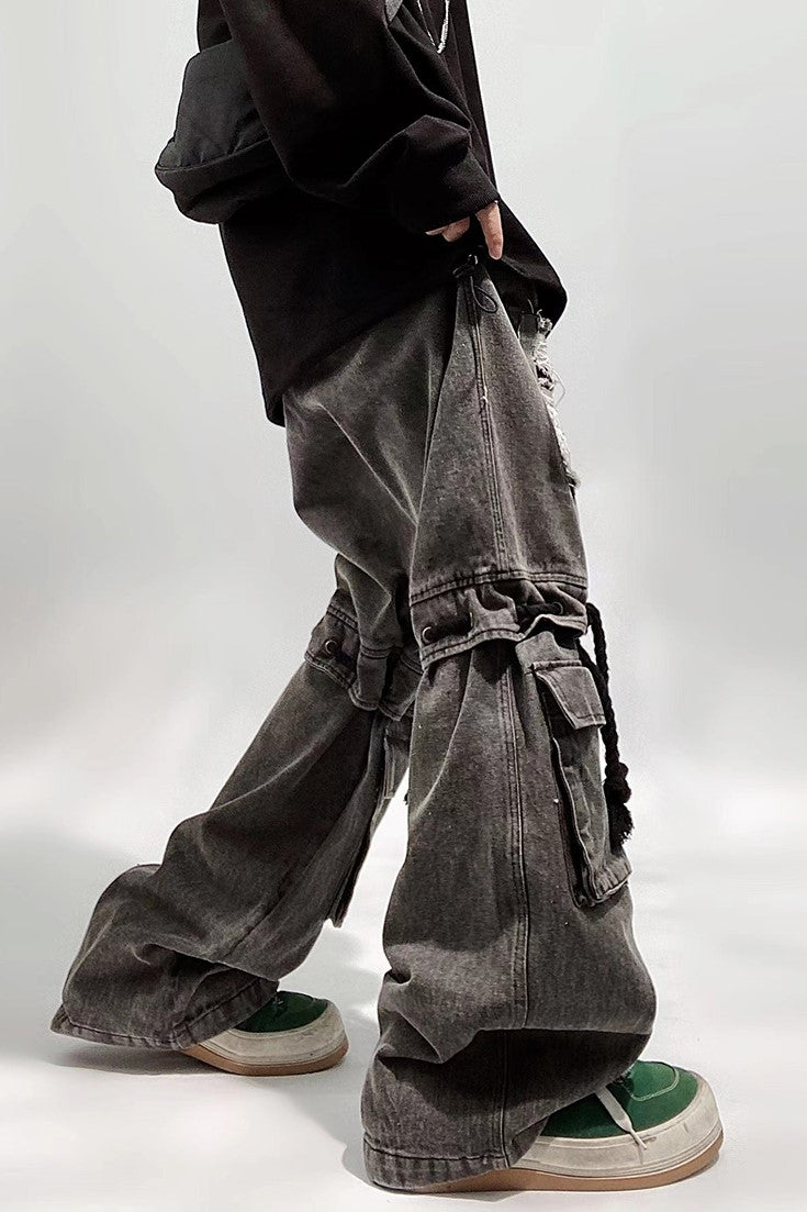 DISCOLORED DENIM CARGO PANTS MNW173