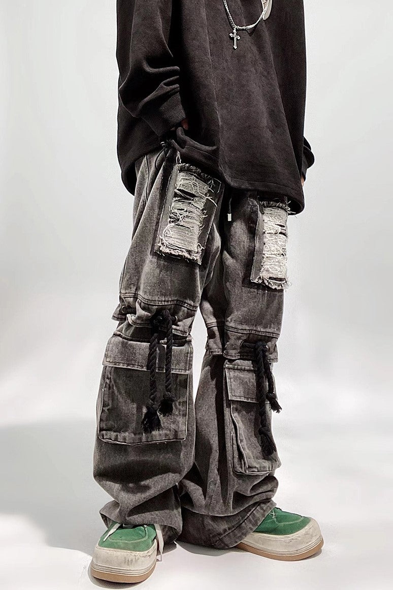 DISCOLORED DENIM CARGO PANTS MNW173