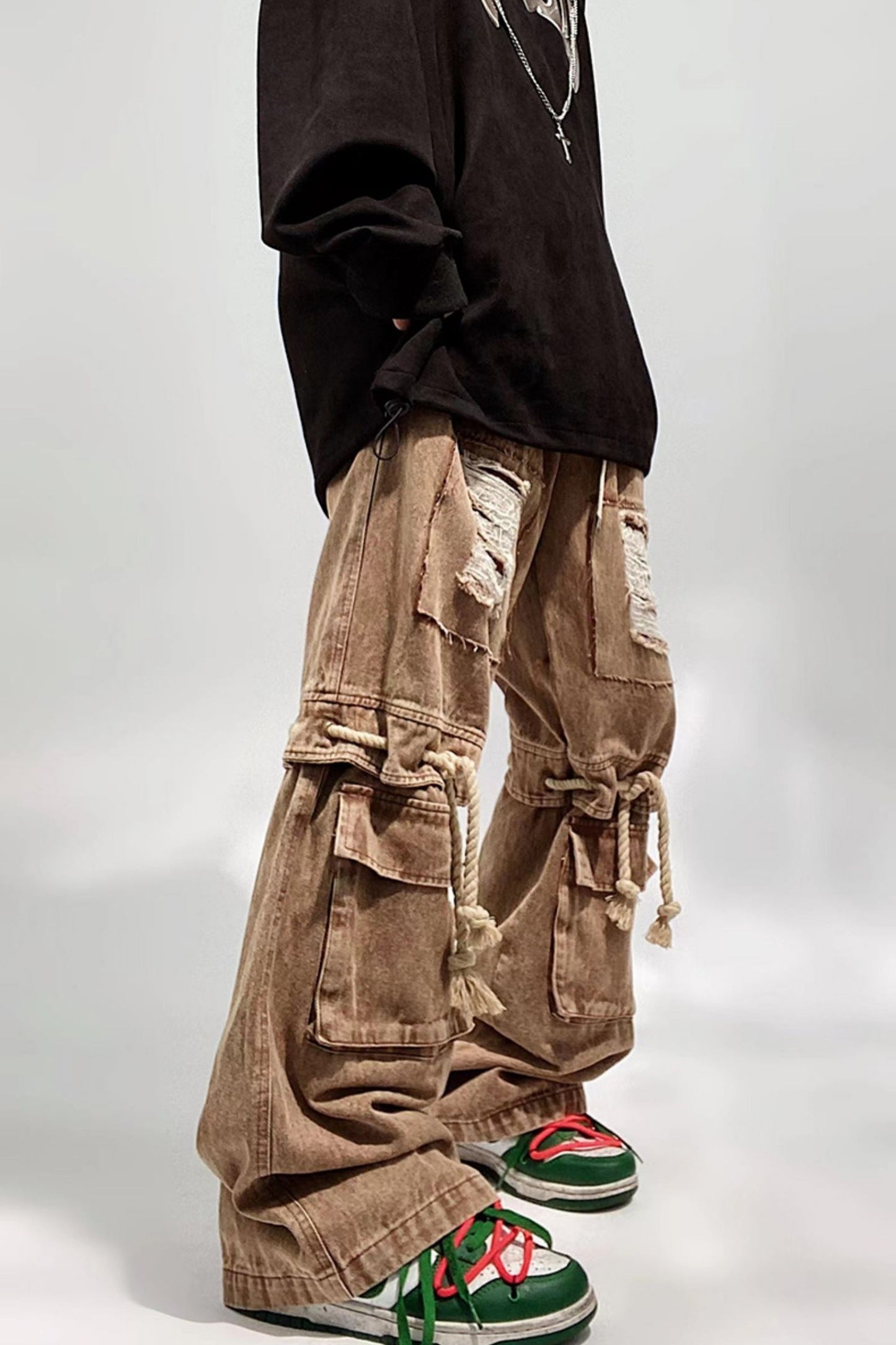 DISCOLORED DENIM CARGO PANTS MNW173