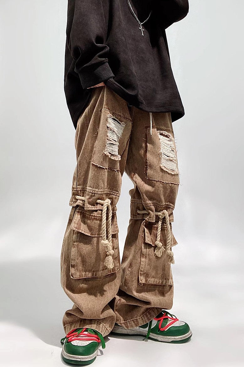 DISCOLORED DENIM CARGO PANTS MNW173