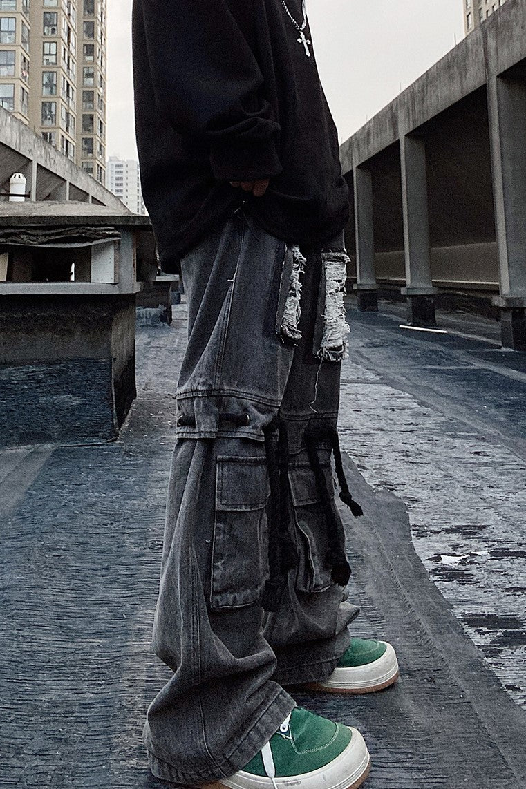 DISCOLORED DENIM CARGO PANTS MNW173