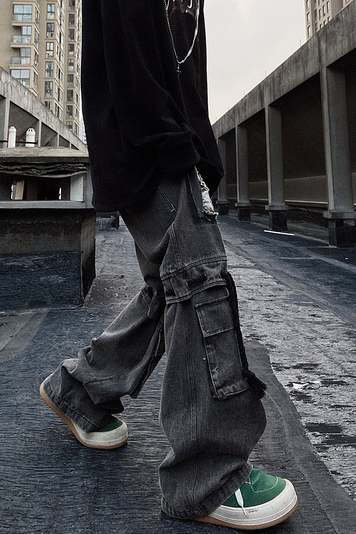DISCOLORED DENIM CARGO PANTS MNW173