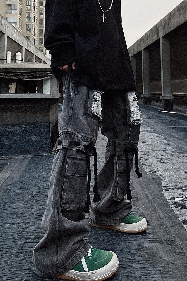 DISCOLORED DENIM CARGO PANTS MNW173