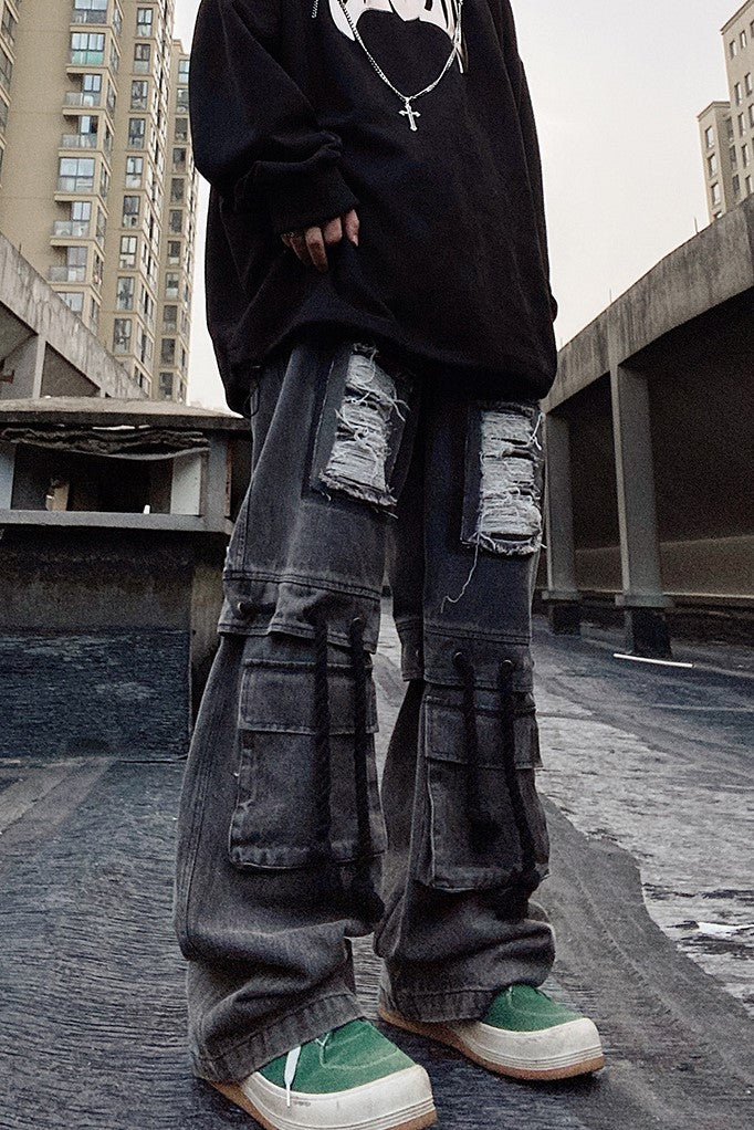 DISCOLORED DENIM CARGO PANTS MNW173