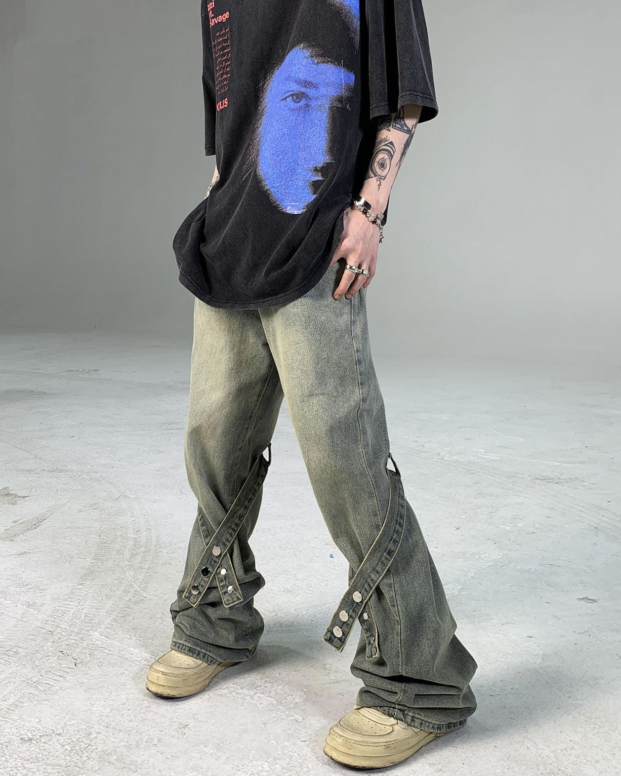 CROSS TAPE DENIM PANTS MNW95