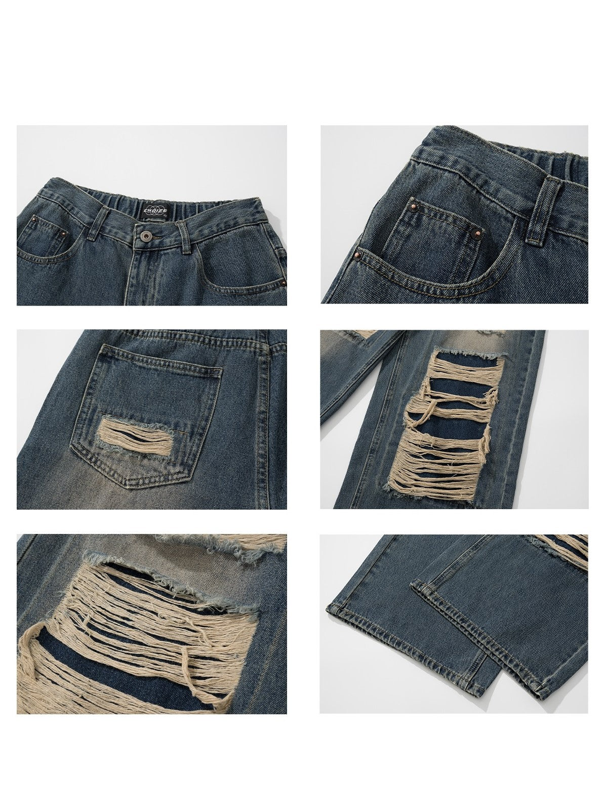 ASYMMETRIC DAMAGED DENIM PANTS MNW386
