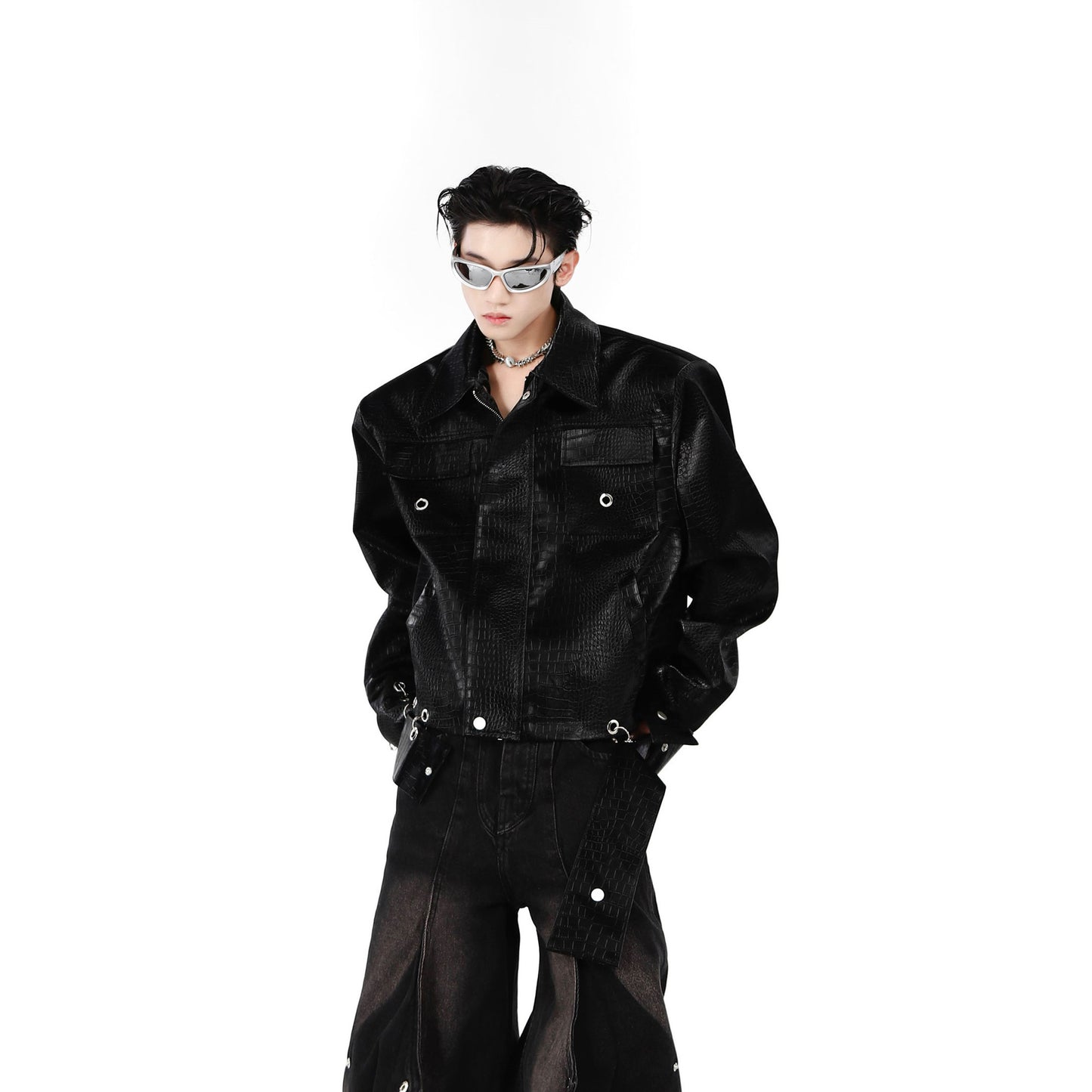 PUNK EMBOSSED LEATHER BLOUSON M006