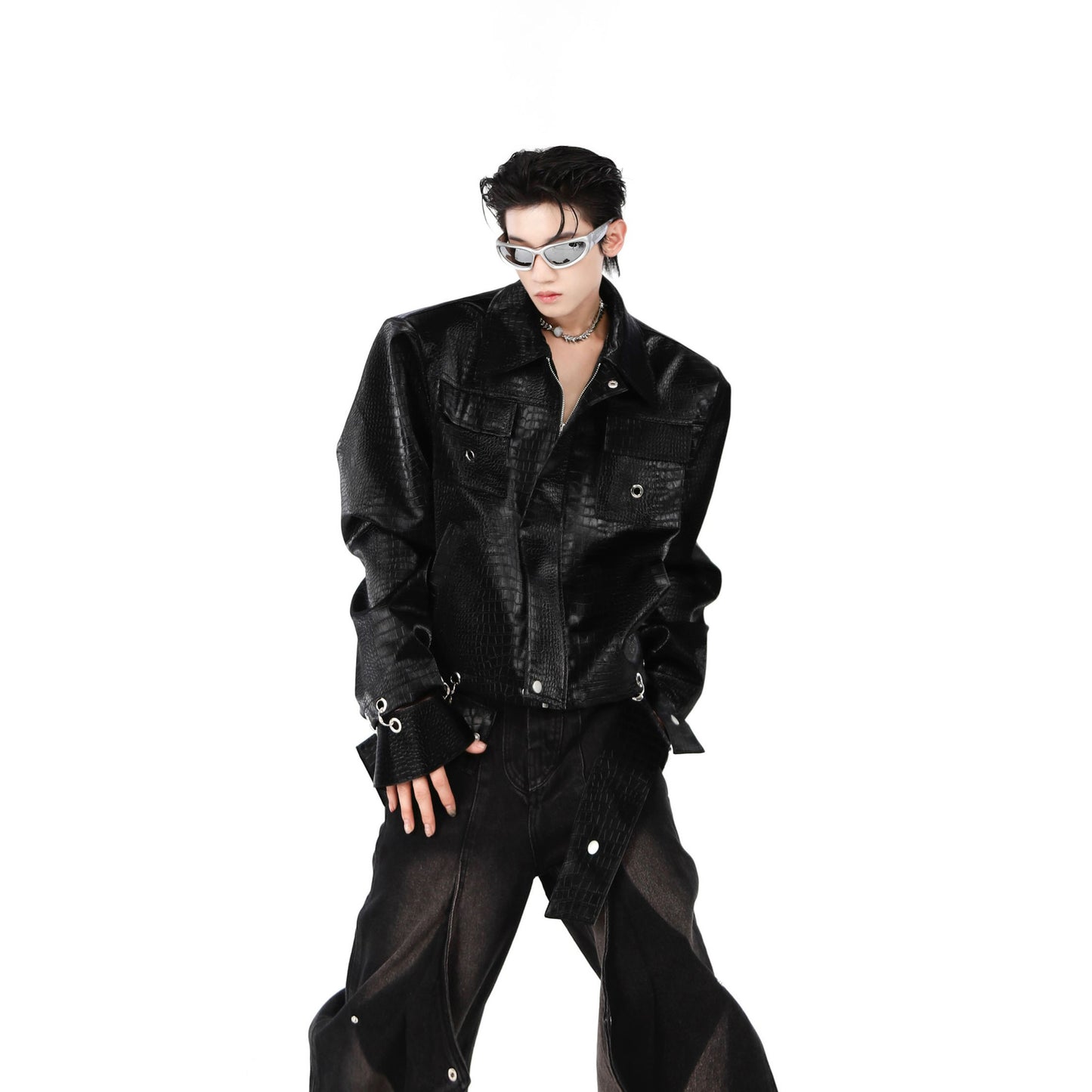PUNK EMBOSSED LEATHER BLOUSON M006