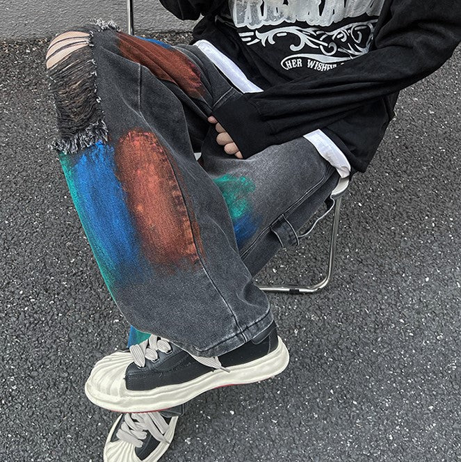 DAMAGE PAINT DENIM PANTS M030