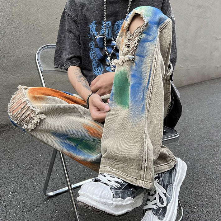 DAMAGE PAINT DENIM PANTS M030