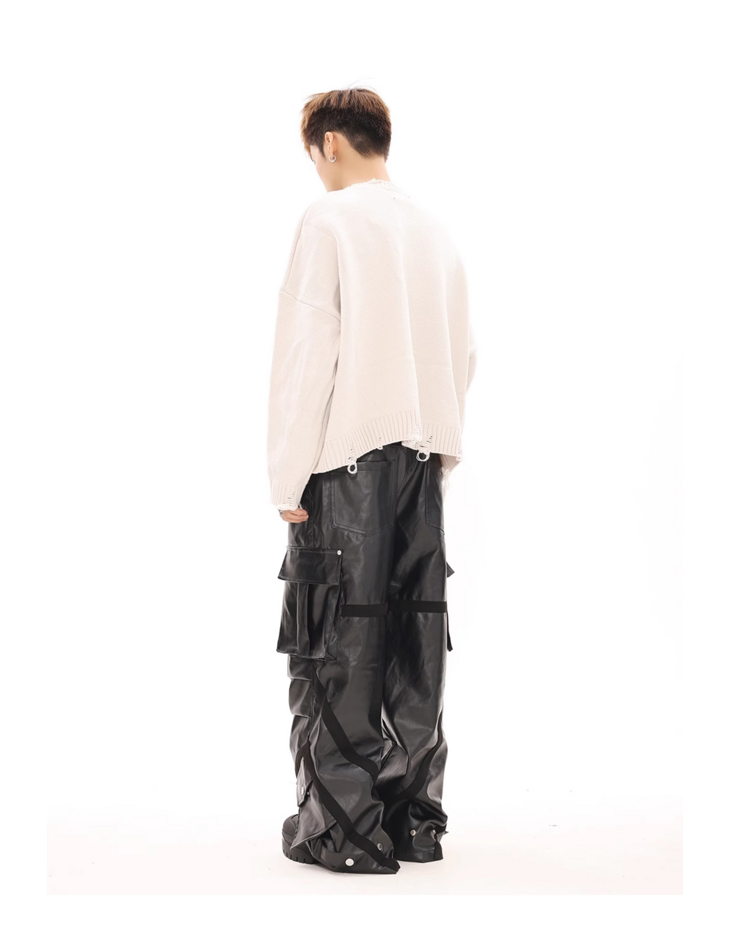 MULTI-POCKET LEATHER WIDE PANTS MNW1944