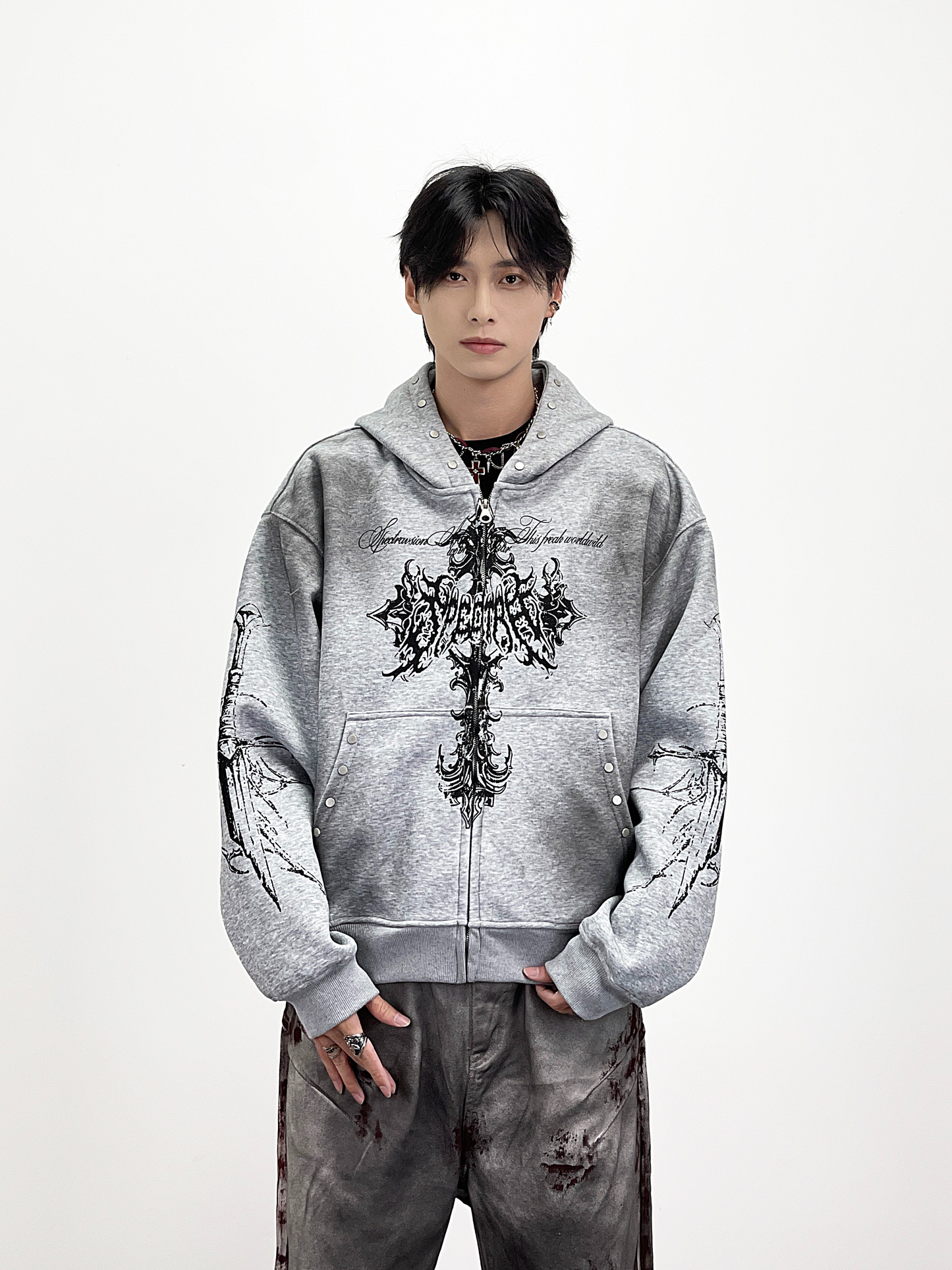 PUNK DESIGN FULL-ZIP HOODIE MNW2093